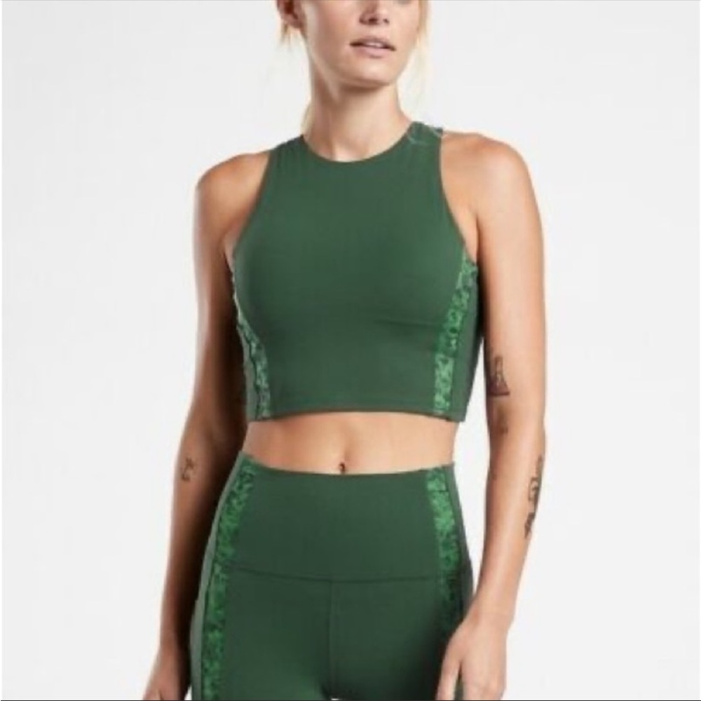 Athleta Conscious Crop with Camo Stripe and Back Keyhole Detail